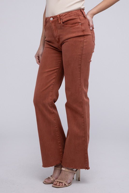 Acid Washed Frayed Cutoff Hem Straight Wide Pants - Grit & Grace Designs