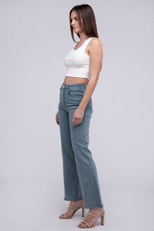 Acid Washed Frayed Cutoff Hem Straight Wide Pants - Grit & Grace Designs