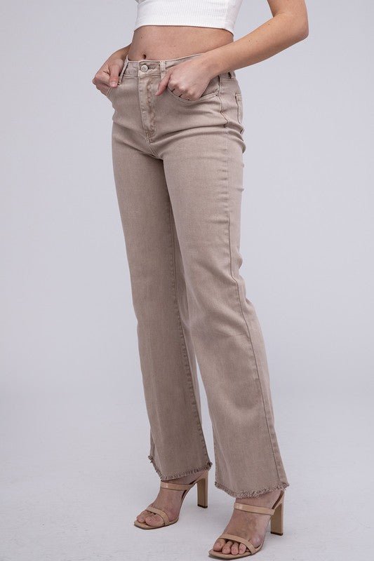 Acid Washed Frayed Cutoff Hem Straight Wide Pants - Grit & Grace Designs