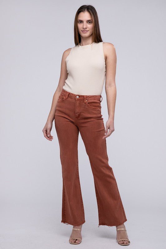 Acid Washed Frayed Cutoff Hem Straight Wide Pants - Grit & Grace Designs