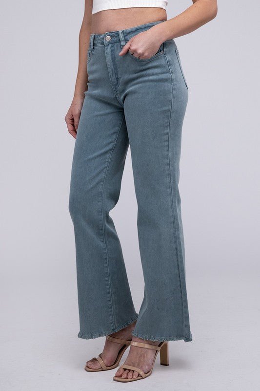 Acid Washed Frayed Cutoff Hem Straight Wide Pants - Grit & Grace Designs