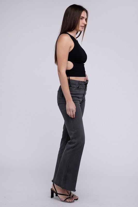 Acid Washed Frayed Cutoff Hem Straight Wide Pants - Grit & Grace Designs