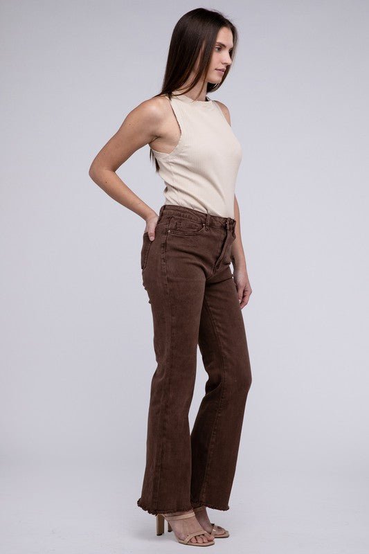 Acid Washed Frayed Cutoff Hem Straight Wide Pants - Grit & Grace Designs