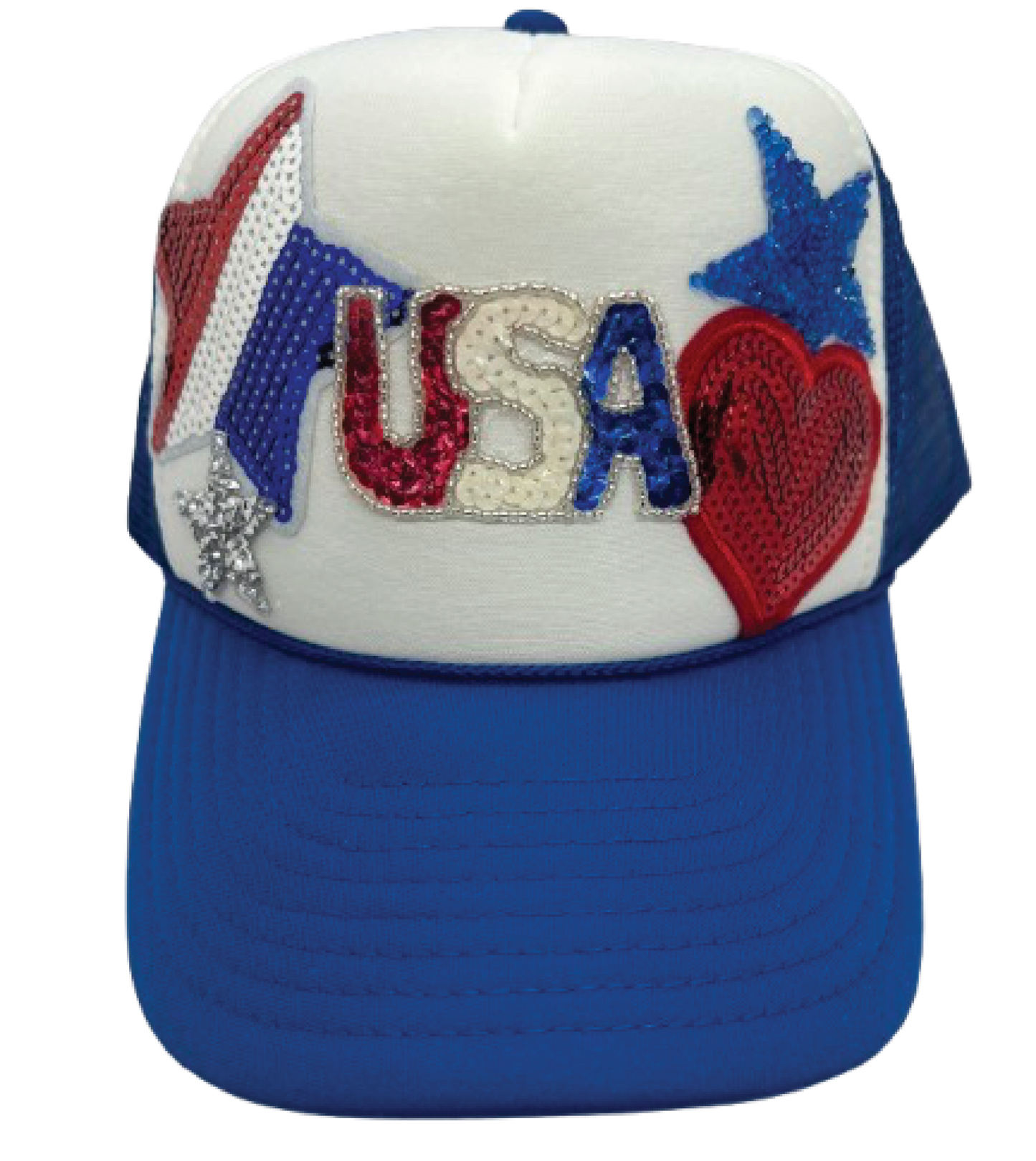 Royal Blue Small Sequin USA Trucker Hats - Grit & Grace Designs