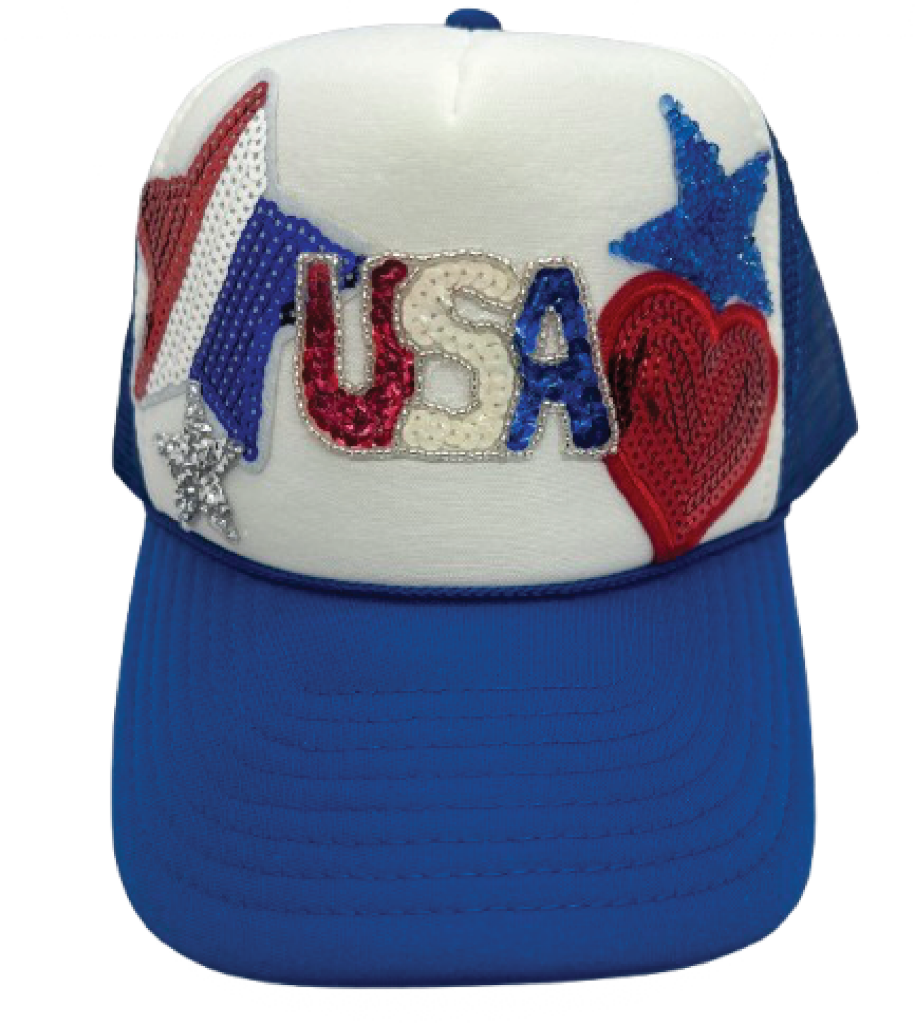 Royal Blue Small Sequin USA Trucker Hats - Grit & Grace Designs