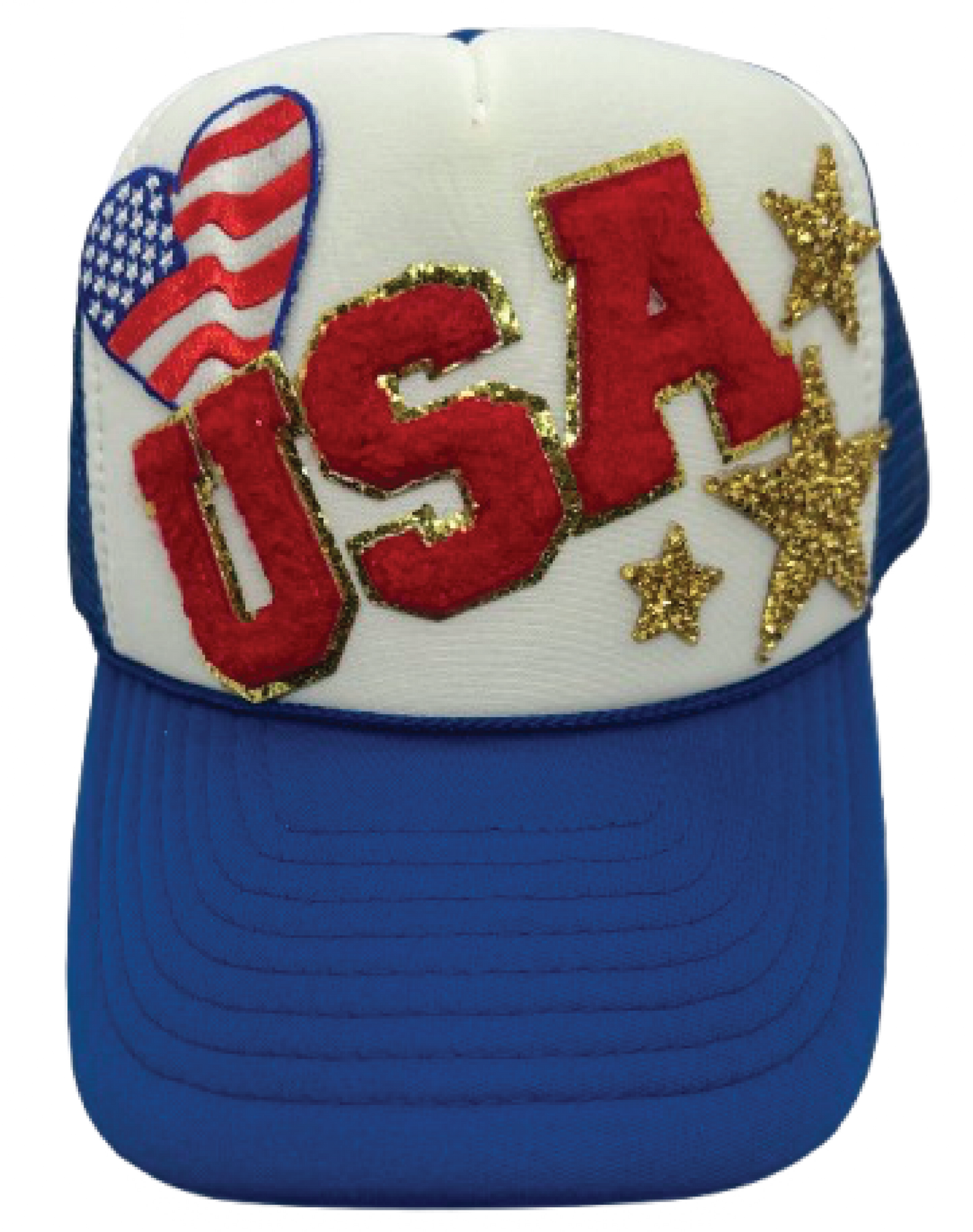 USA with Heart Flag Trucker Hats - Grit & Grace Designs
