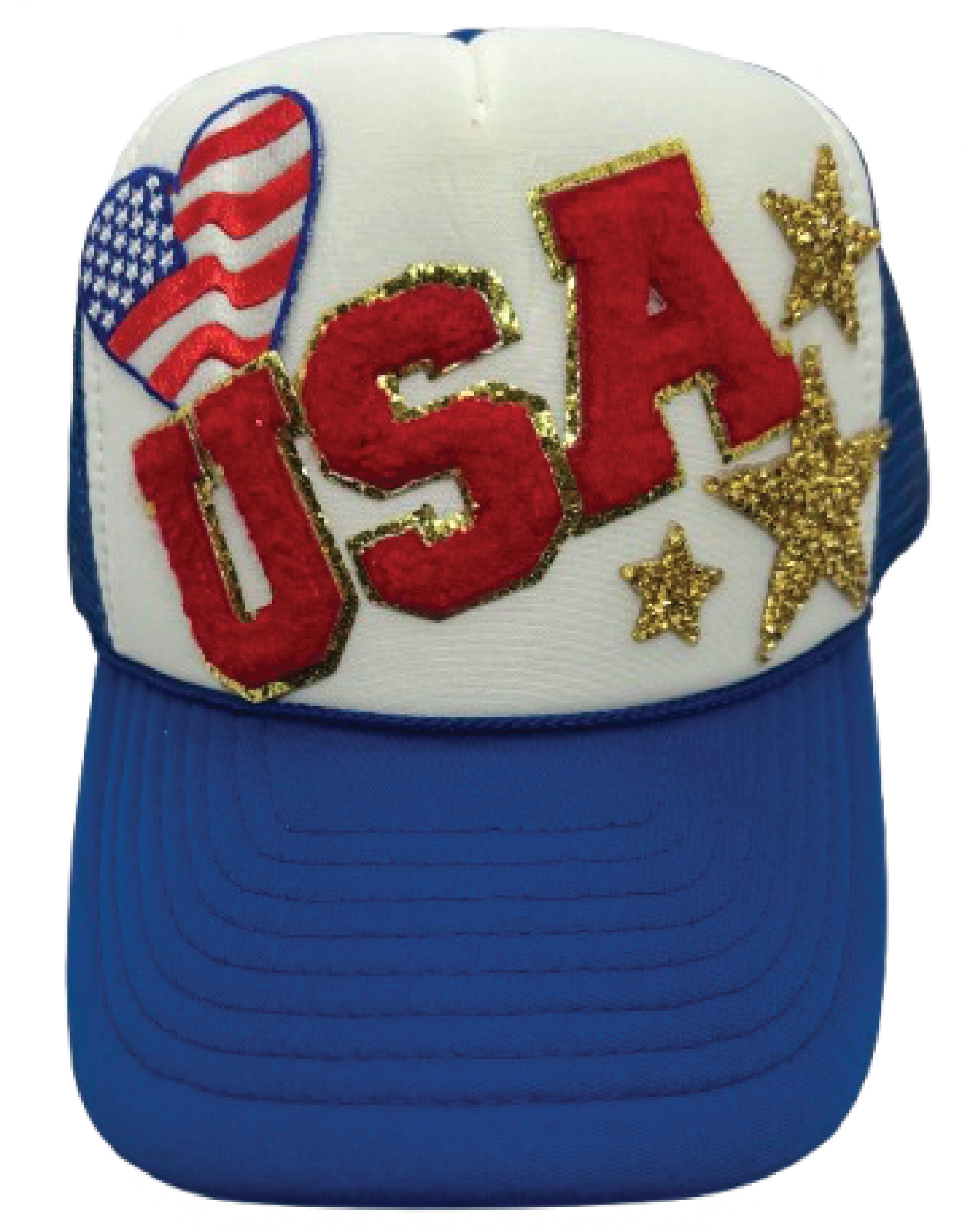 USA with Heart Flag Trucker Hats - Grit & Grace Designs