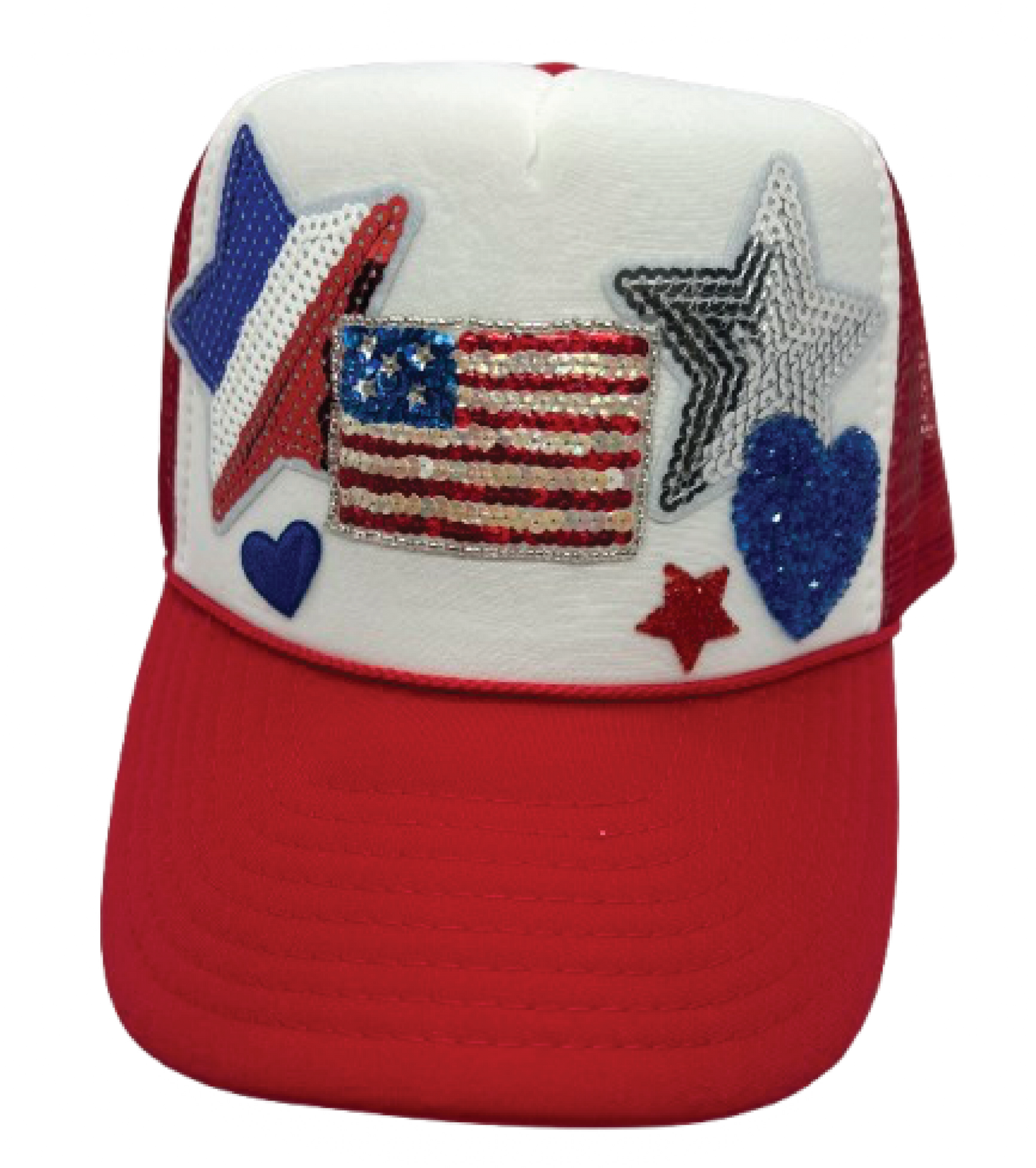 Small Sequin Flag Trucker Hats - Grit & Grace Designs