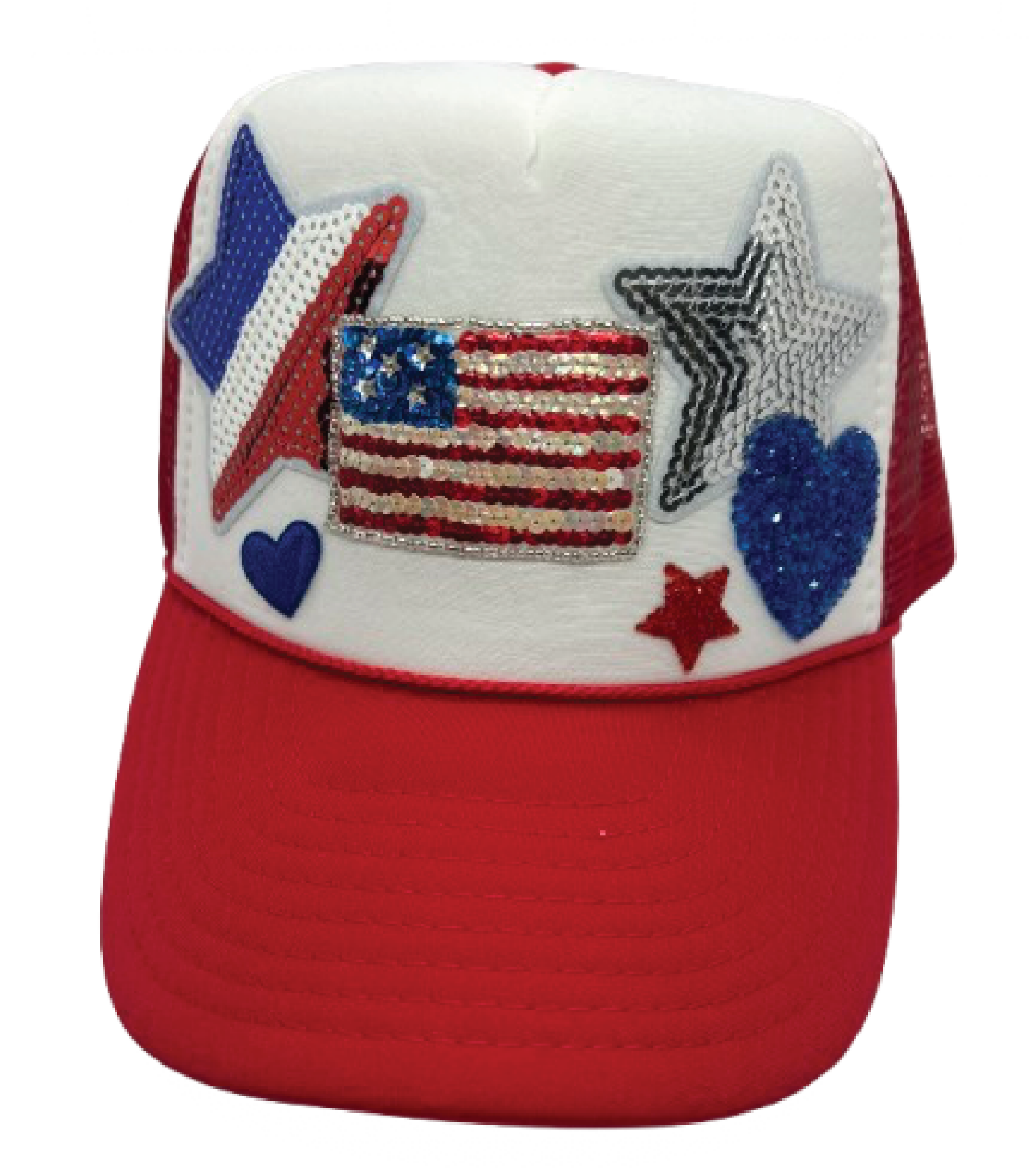 Small Sequin Flag Trucker Hats - Grit & Grace Designs