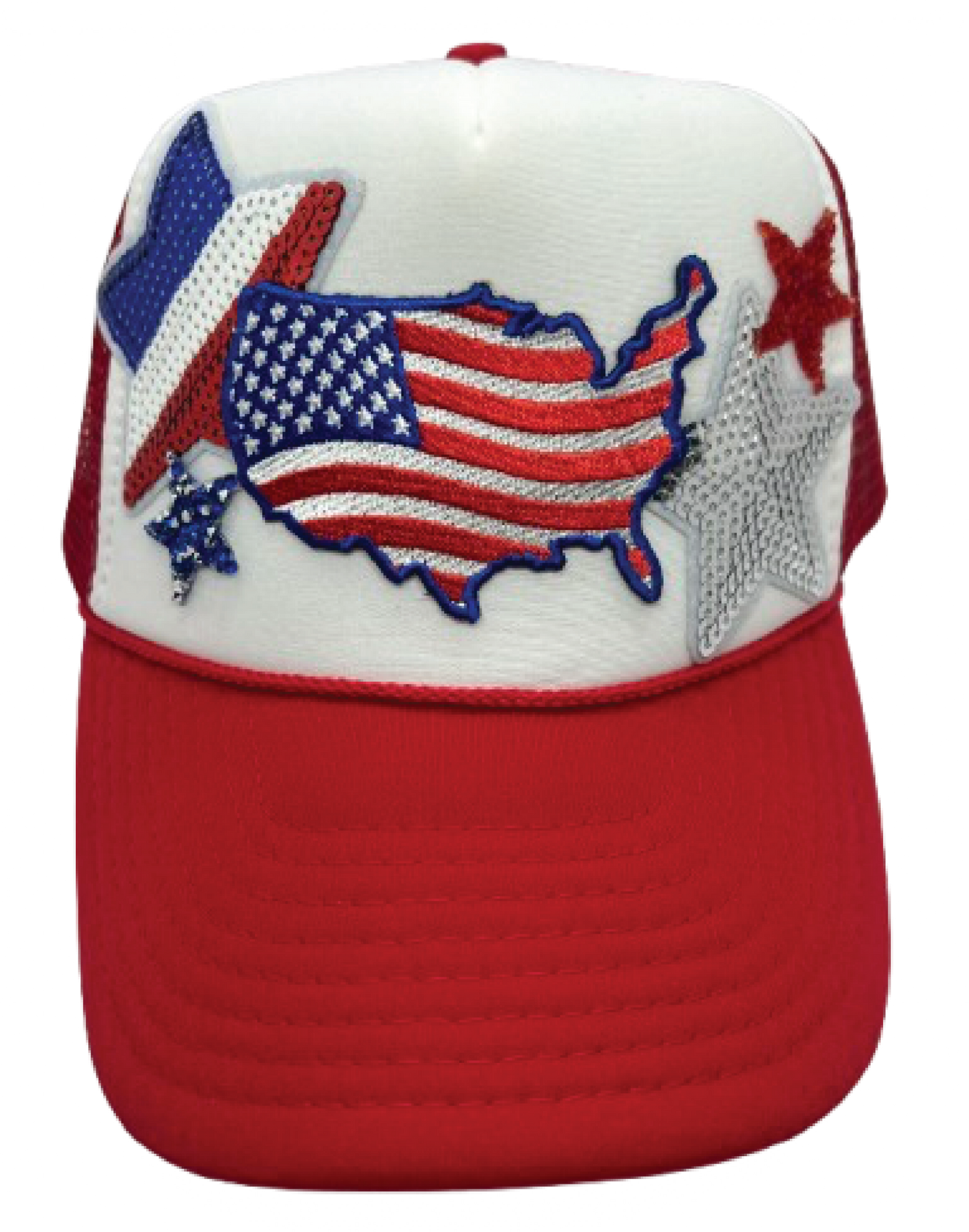 USA map Flag Red Trucker Hats - Grit & Grace Designs