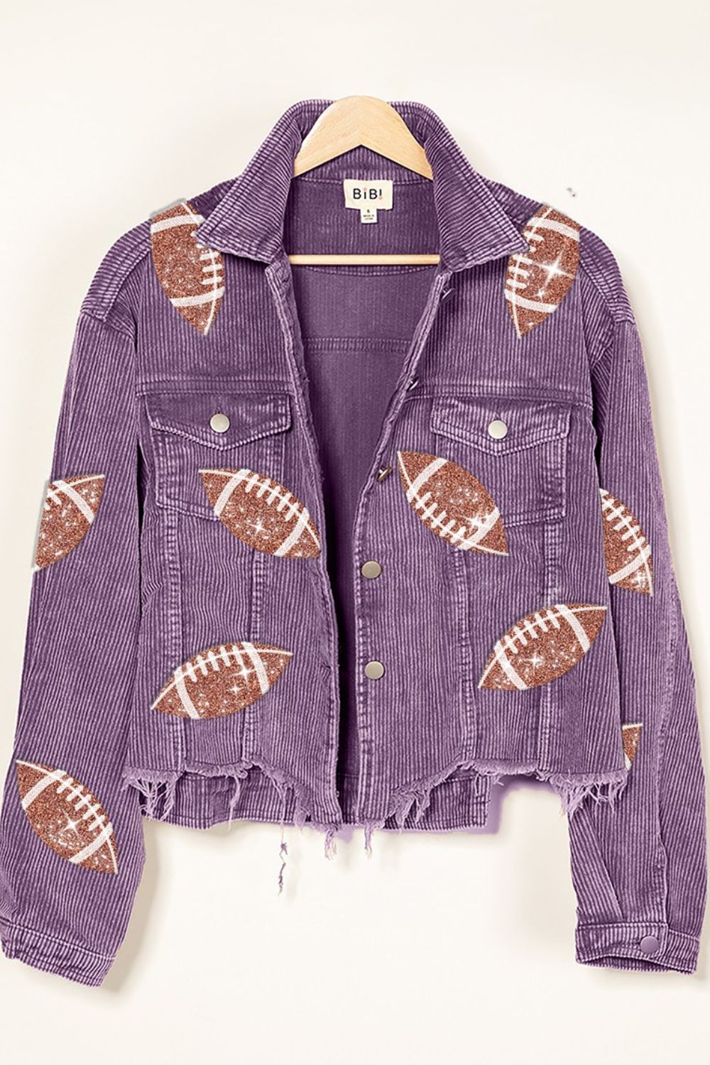 BiBi Football Sequin Embroidery Washed Corduroy Jacket - Grit & Grace Designs