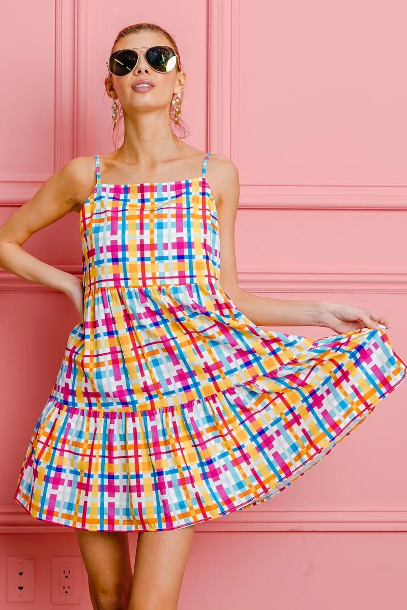 BiBi Multi Colors Plaid Sleeveless Sun Dress - Grit & Grace Designs