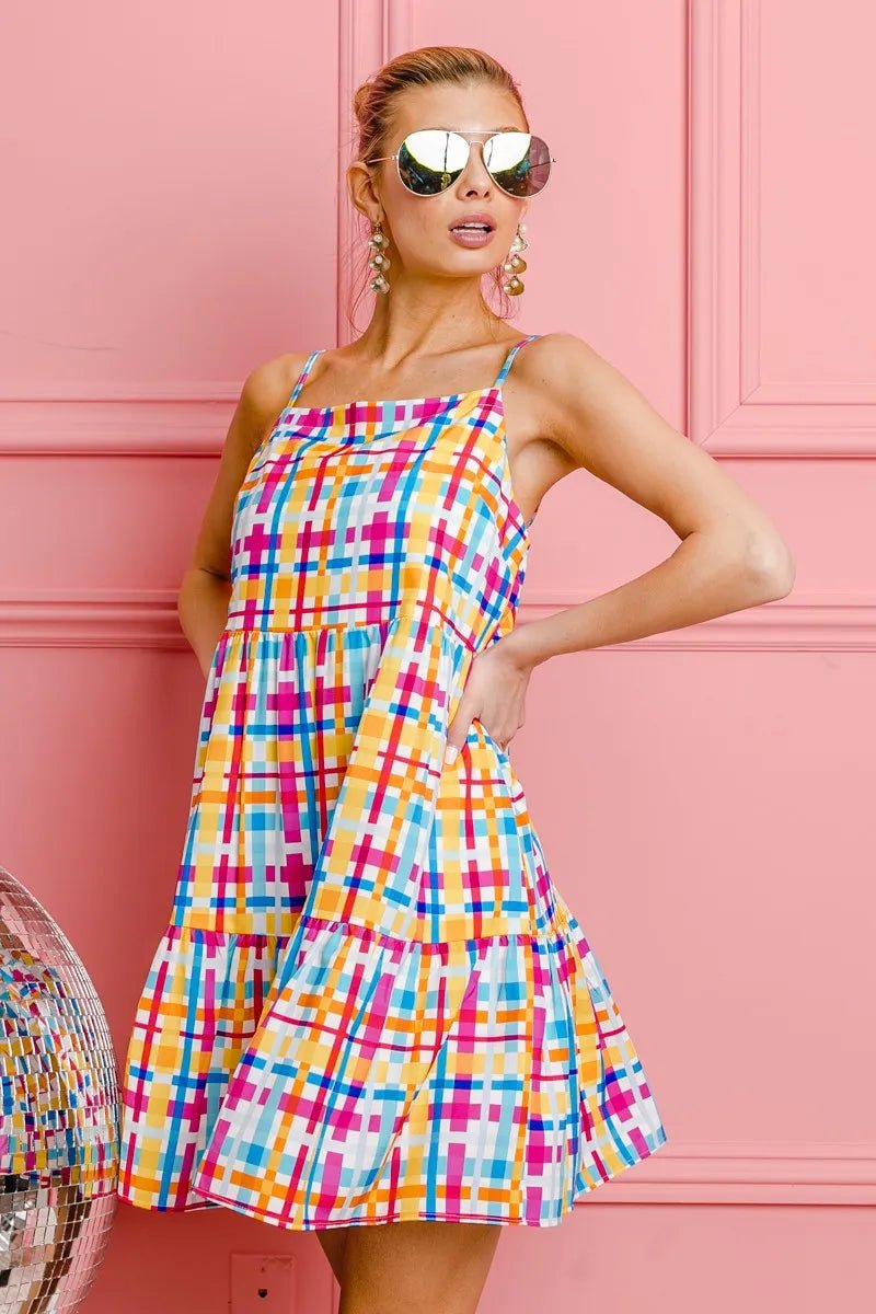 BiBi Multi Colors Plaid Sleeveless Sun Dress - Grit & Grace Designs
