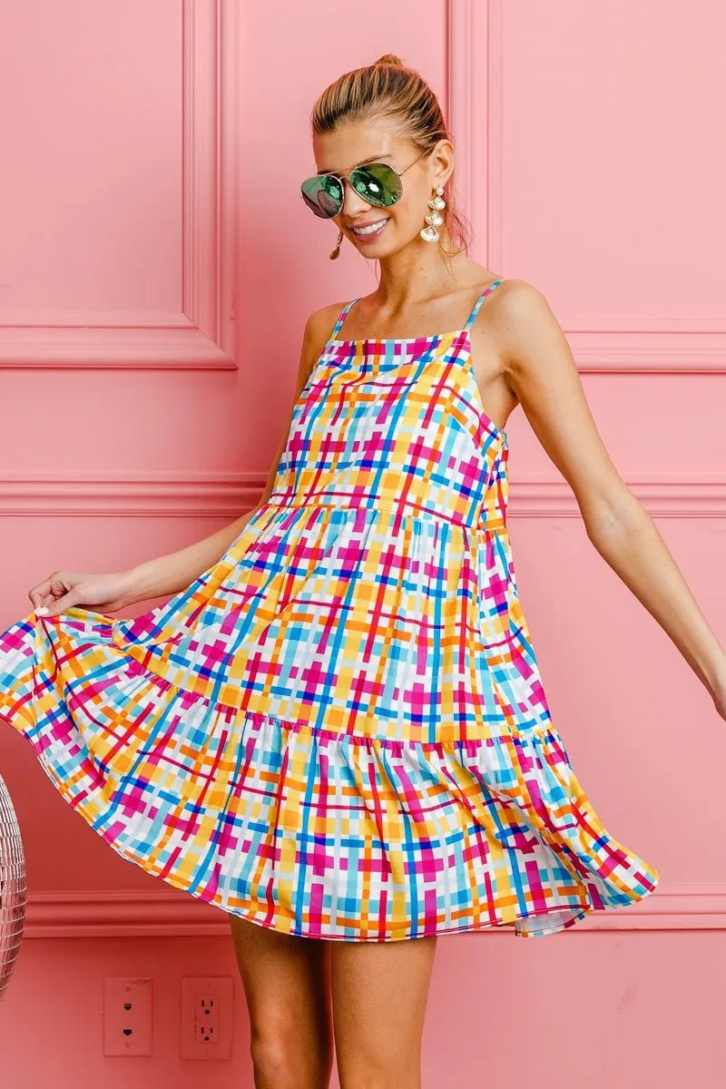 BiBi Multi Colors Plaid Sleeveless Sun Dress - Grit & Grace Designs