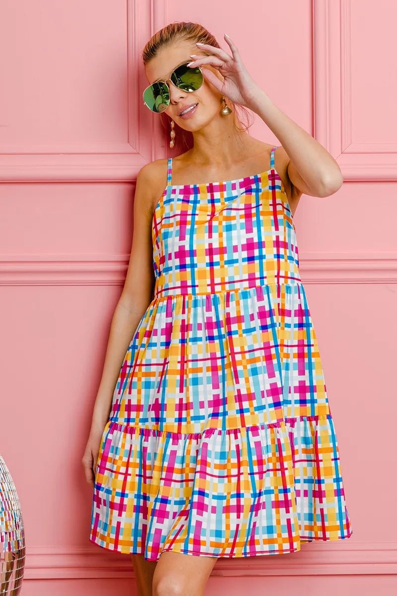 BiBi Multi Colors Plaid Sleeveless Sun Dress - Grit & Grace Designs