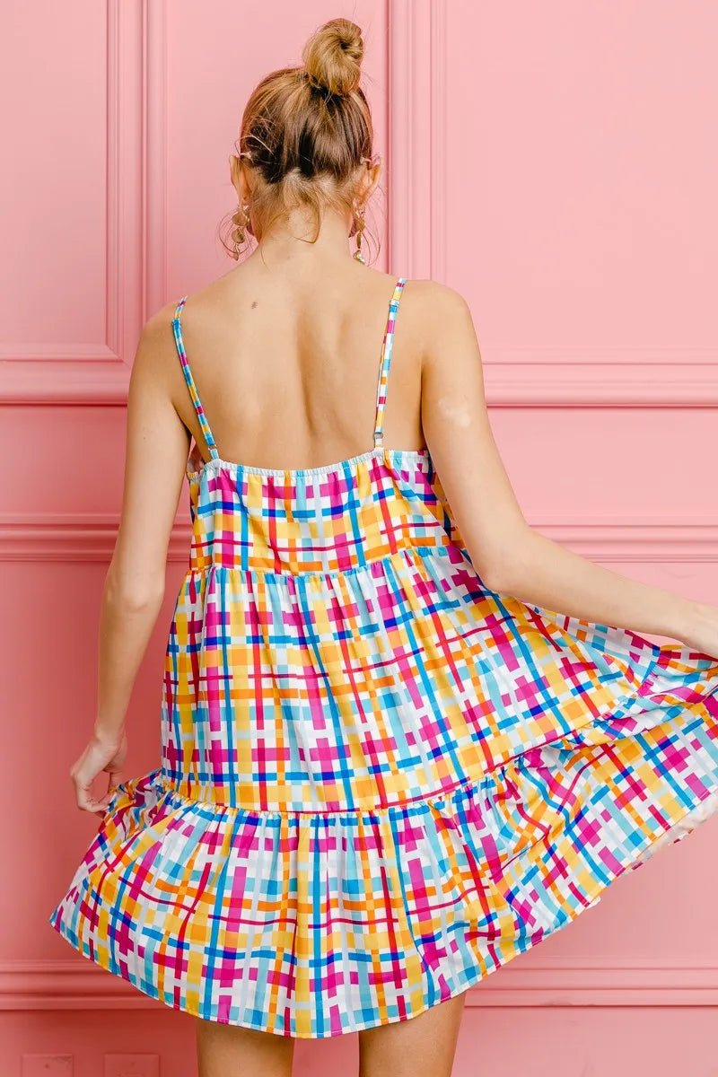 BiBi Multi Colors Plaid Sleeveless Sun Dress - Grit & Grace Designs