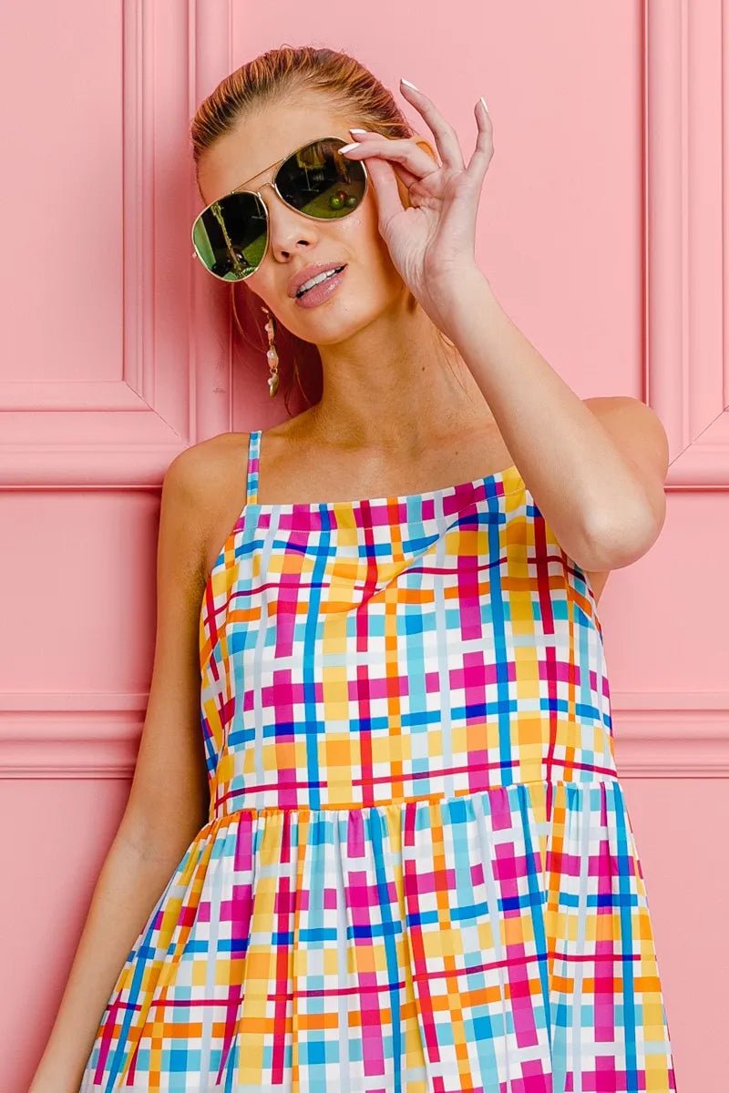 BiBi Multi Colors Plaid Sleeveless Sun Dress - Grit & Grace Designs