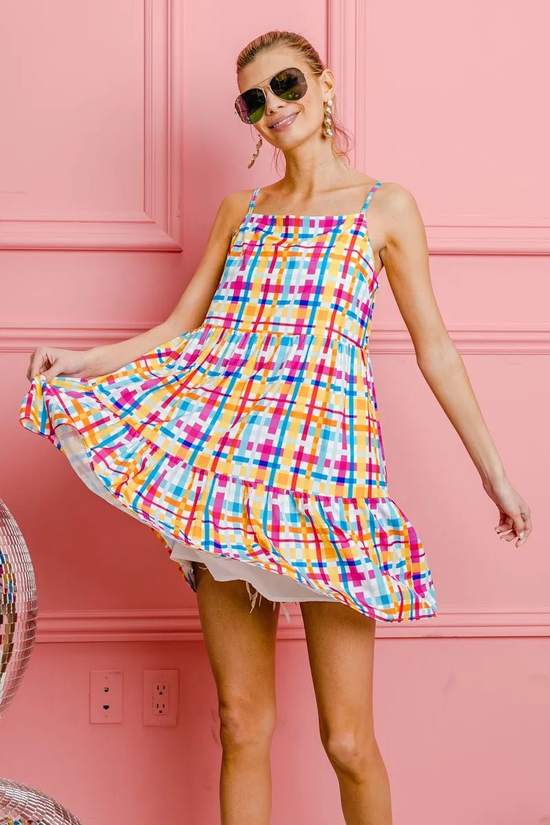 BiBi Multi Colors Plaid Sleeveless Sun Dress - Grit & Grace Designs
