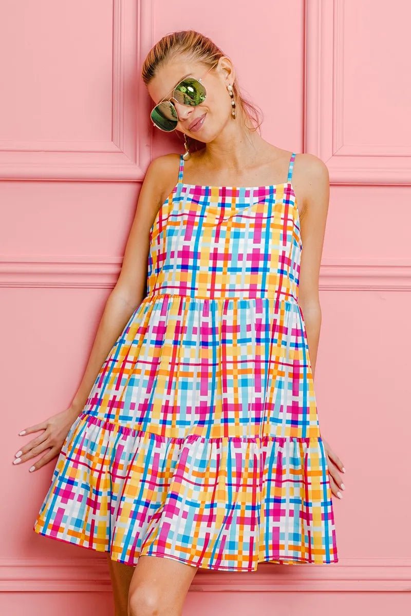 BiBi Multi Colors Plaid Sleeveless Sun Dress - Grit & Grace Designs