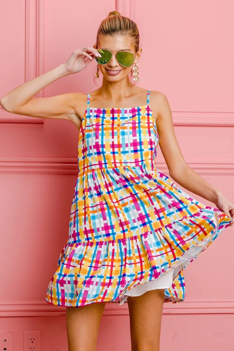 BiBi Multi Colors Plaid Sleeveless Sun Dress - Grit & Grace Designs