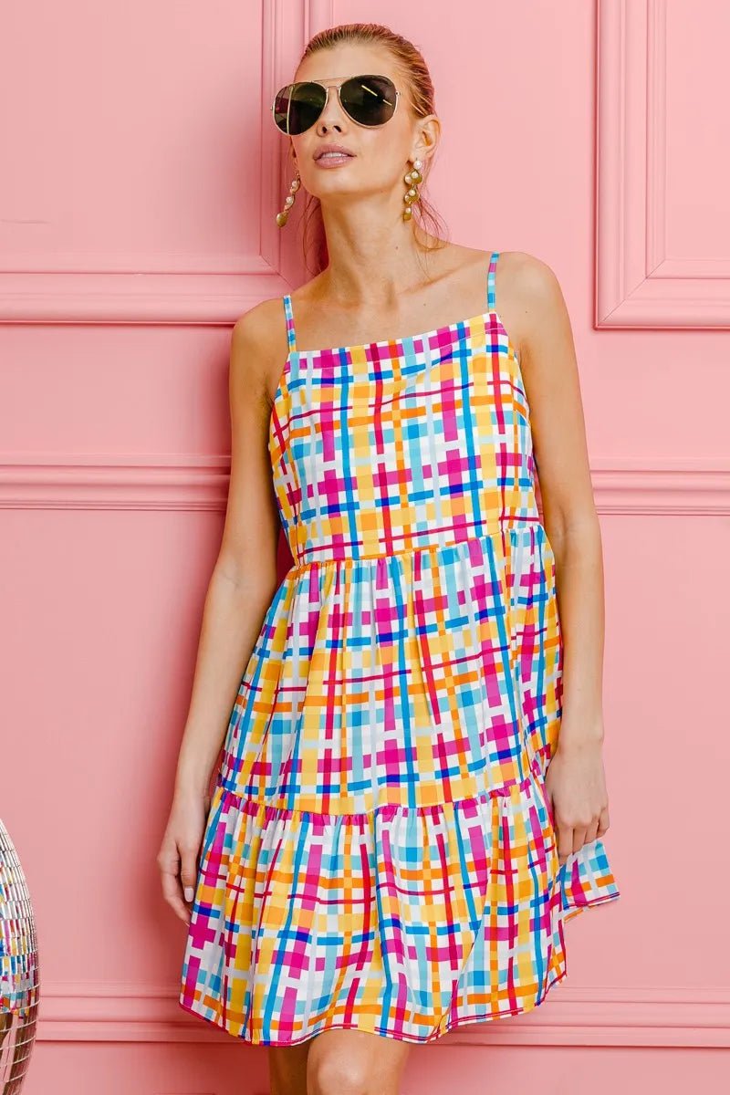 BiBi Multi Colors Plaid Sleeveless Sun Dress - Grit & Grace Designs