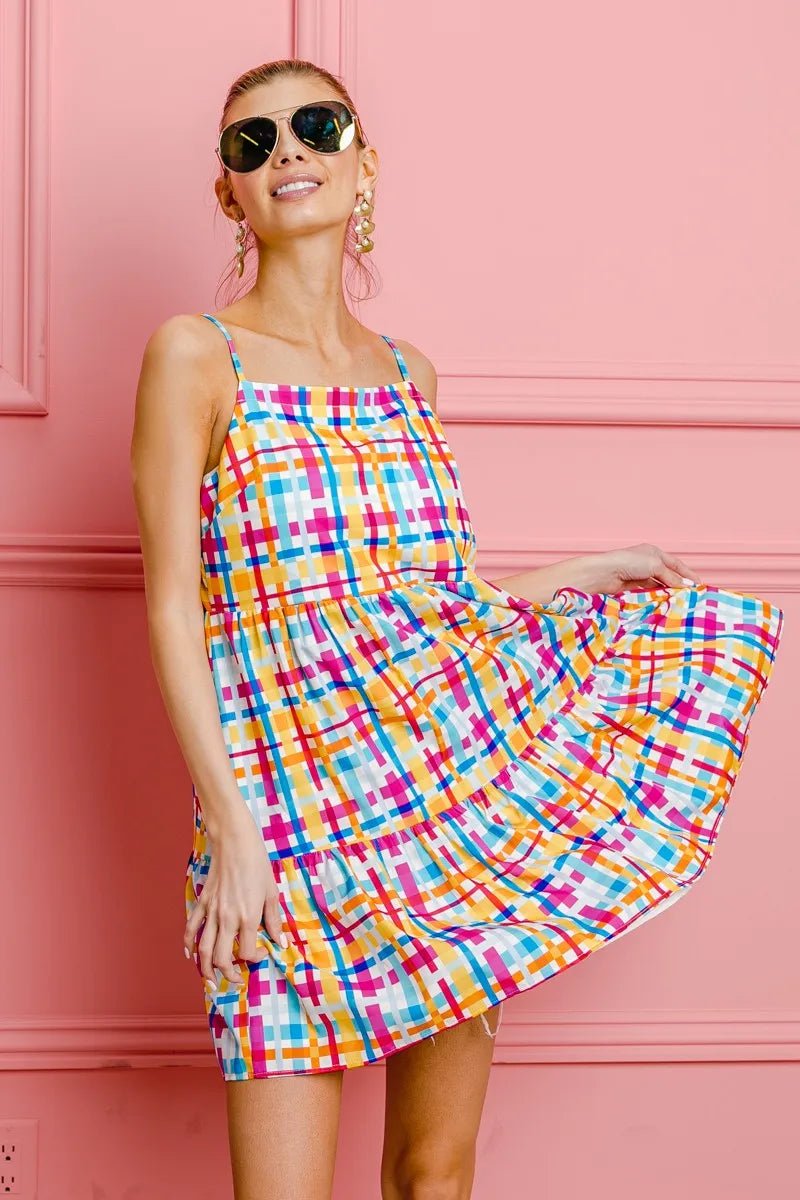 BiBi Multi Colors Plaid Sleeveless Sun Dress - Grit & Grace Designs