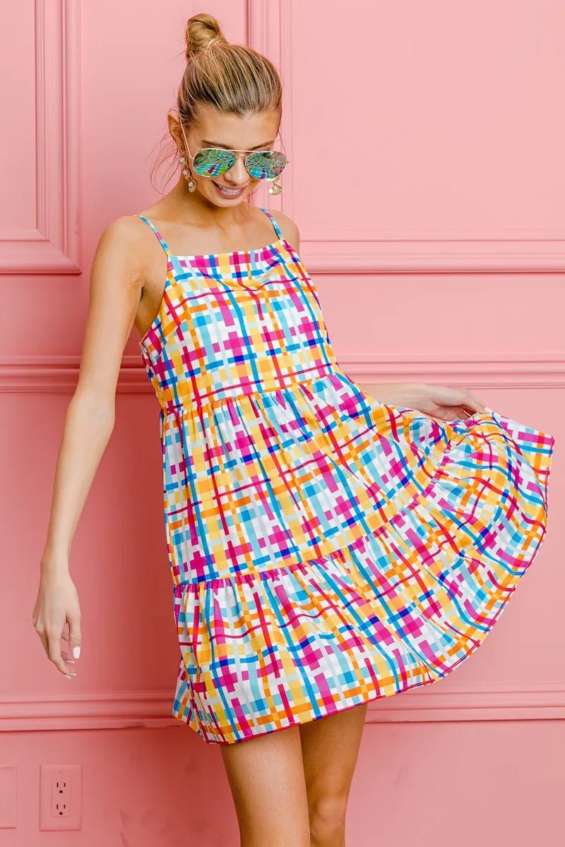 BiBi Multi Colors Plaid Sleeveless Sun Dress - Grit & Grace Designs