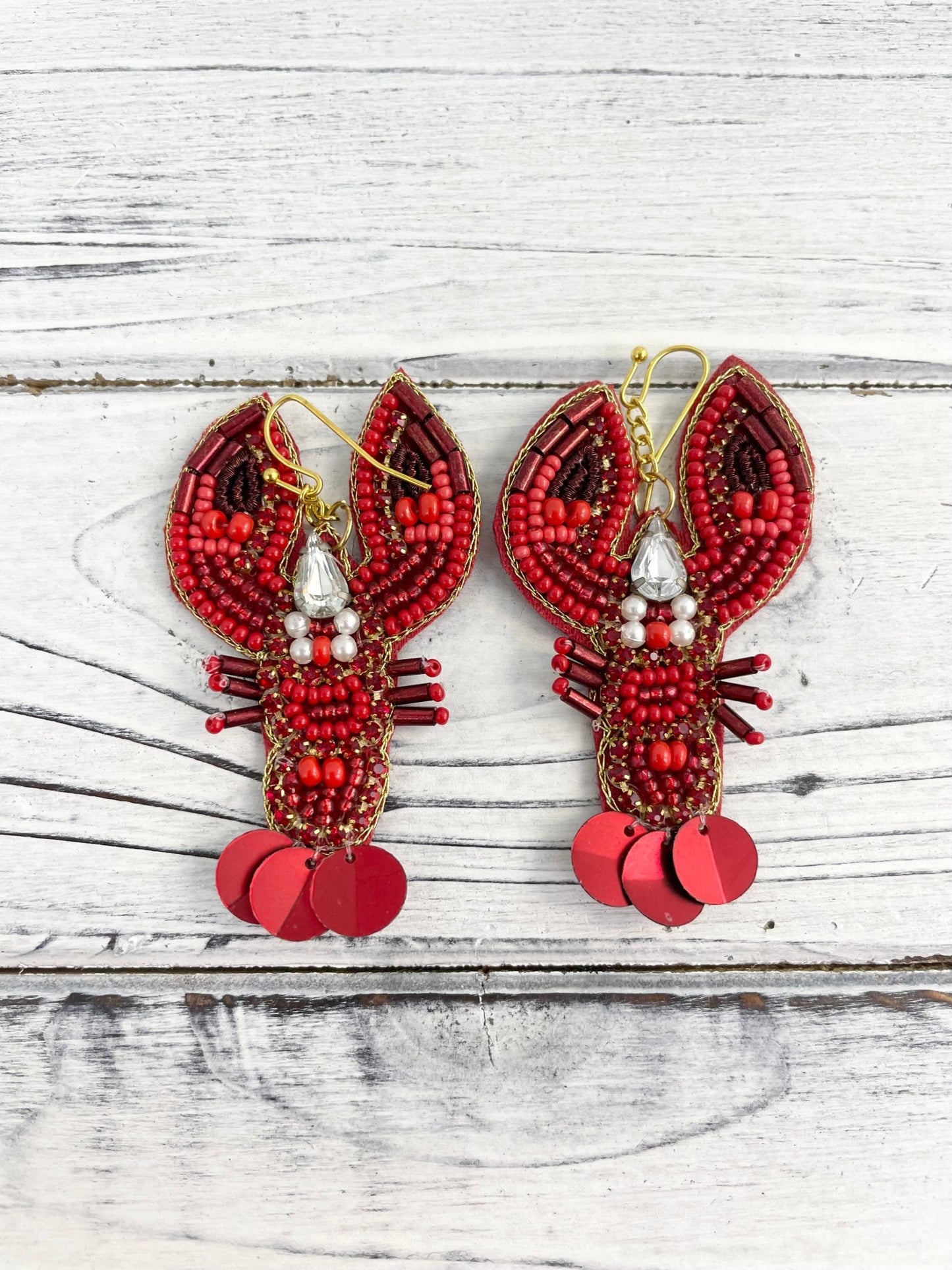 Elegant Bead and Stone Crawfish Earrings - Grit & Grace Designs