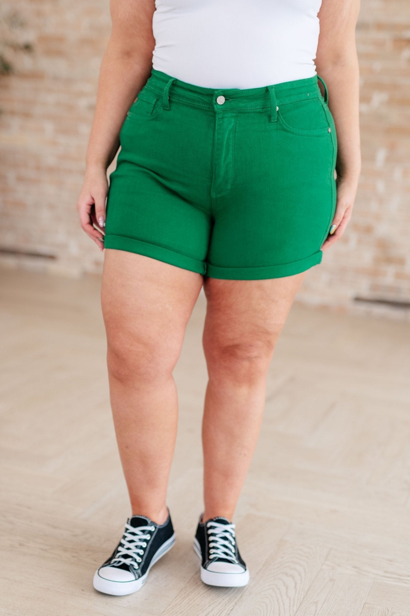 Jenna High Rise Control Top Cuffed Shorts in Green - Grit & Grace Designs