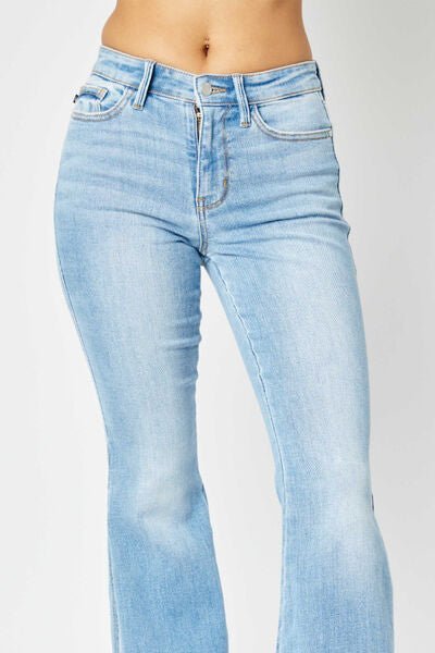 Judy Blue Full Size Mid Rise Raw Hem Slit Flare Jeans - Grit & Grace Designs