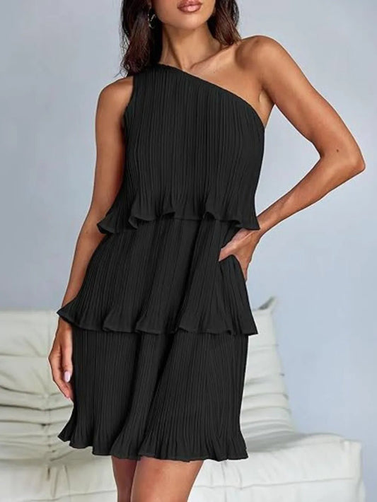 Layered Single Shoulder Mini Dress - Grit & Grace Designs