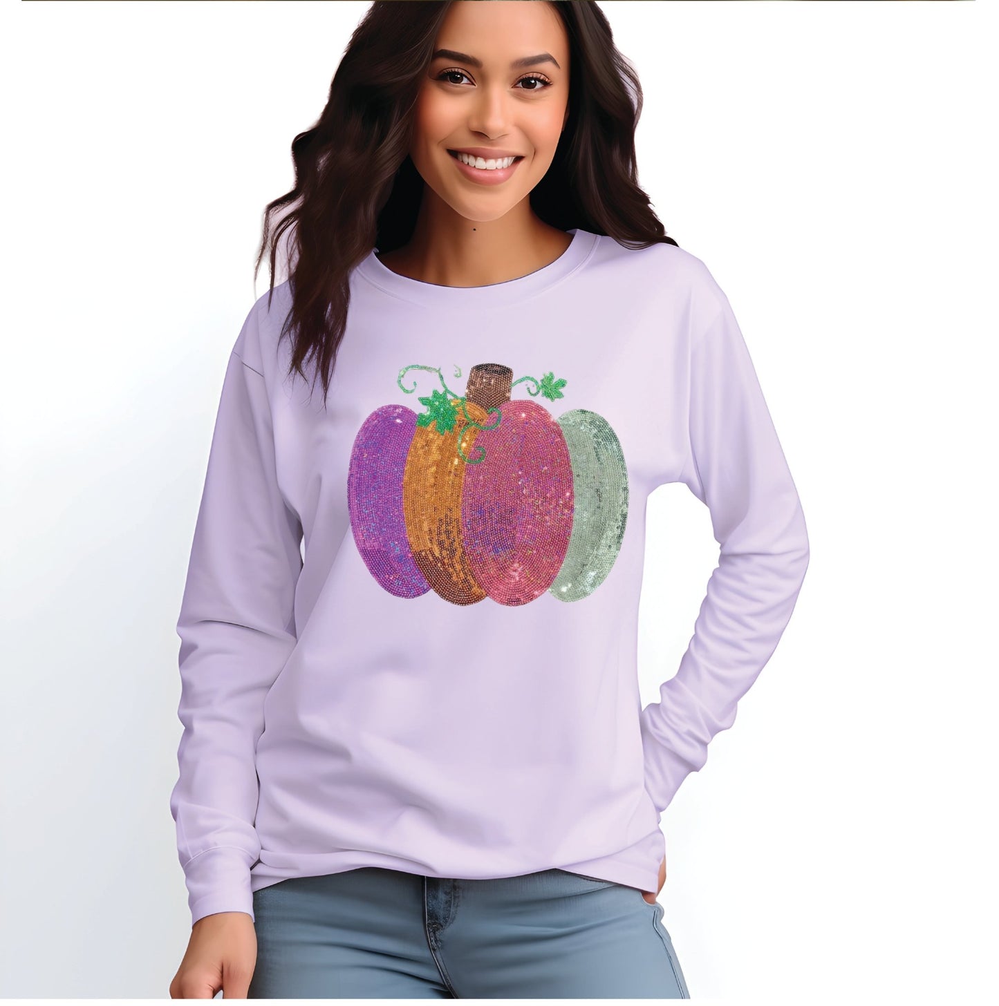 Long Sleeve Sequin Pumpkin Tee - Grit & Grace Designs