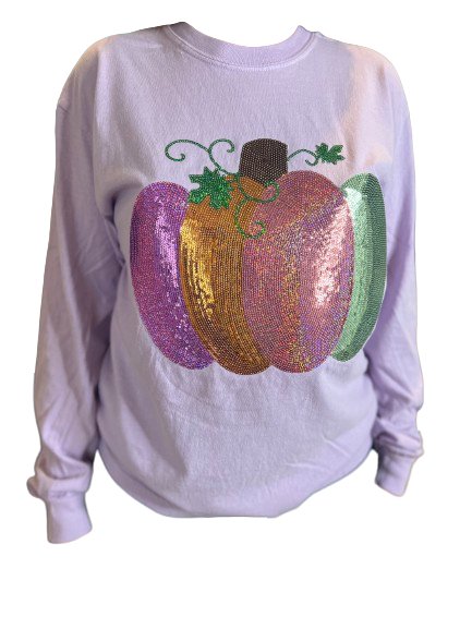 Long Sleeve Sequin Pumpkin Tee - Grit & Grace Designs