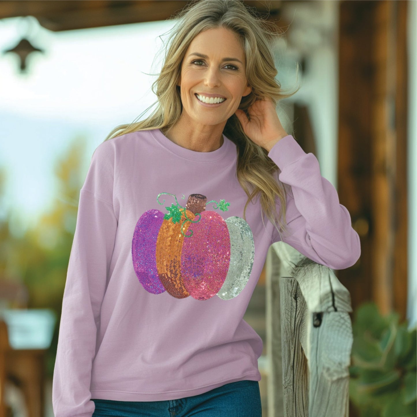 Long Sleeve Sequin Pumpkin Tee - Grit & Grace Designs