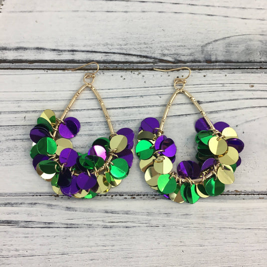 Mardi Gras disc teardrop earrings - Grit & Grace Designs