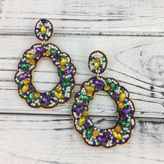 Mardi Gras fancy beaded king cake earrings - Grit & Grace Designs