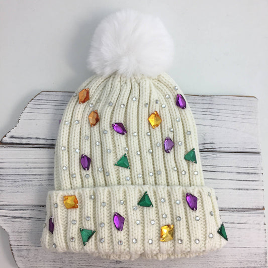 Mardi Gras gemstone beanie hat  - Grit & Grace Designs