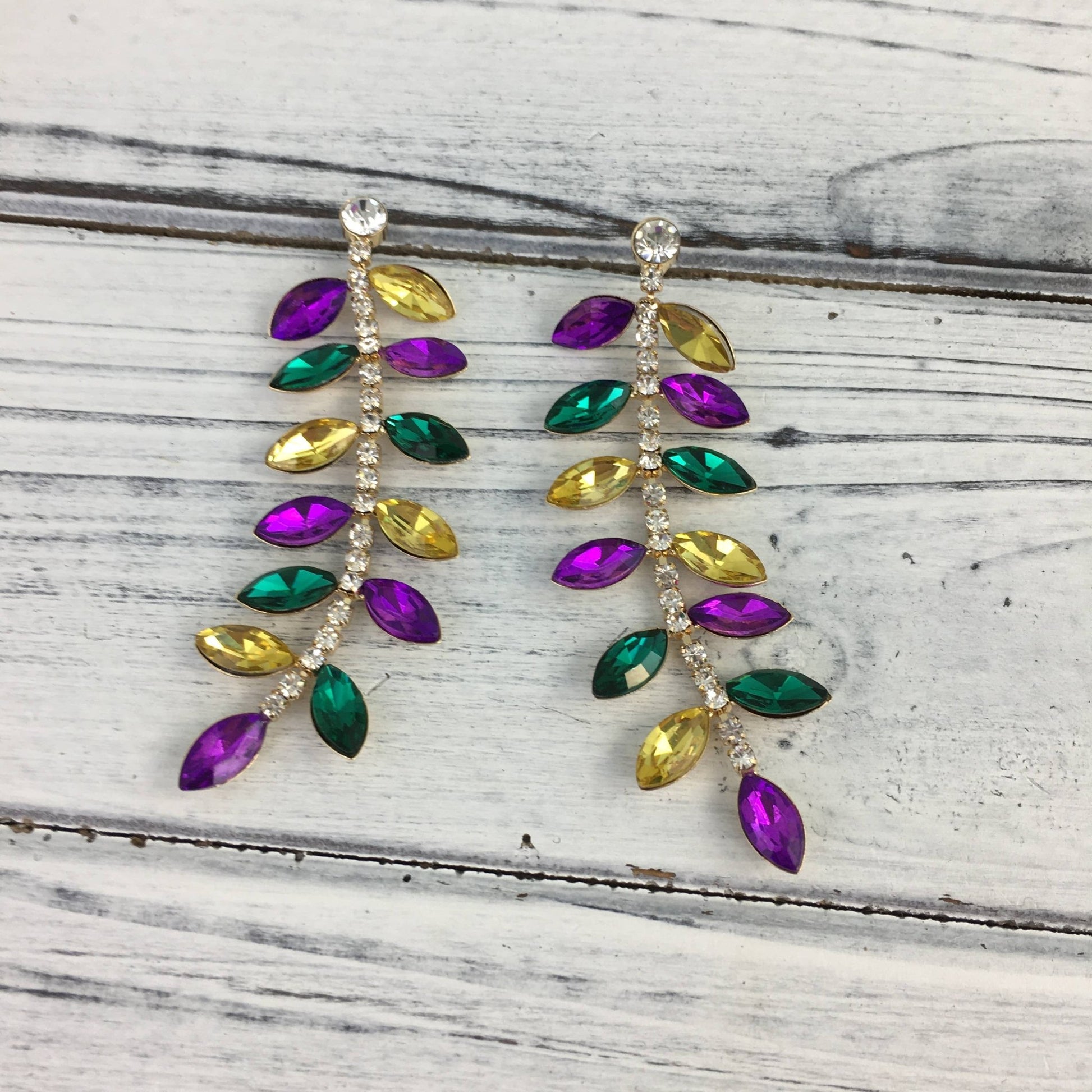 Mardi Gras leaf gemstone/ rhinestone earrings - Grit & Grace Designs