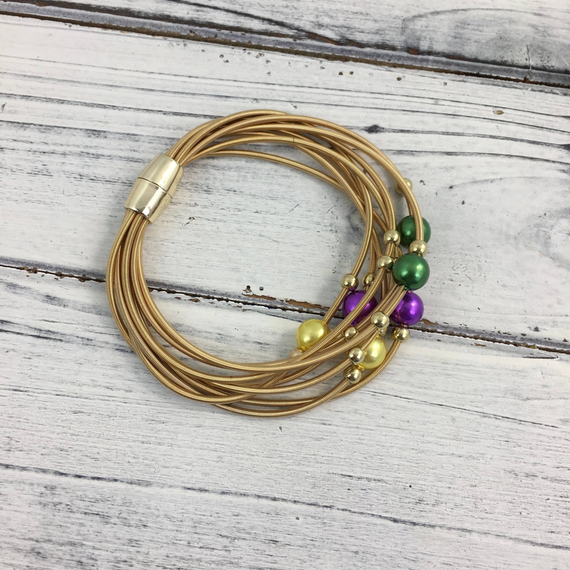 Mardi Gras Pearl guitar string bracelet  - Grit & Grace Designs