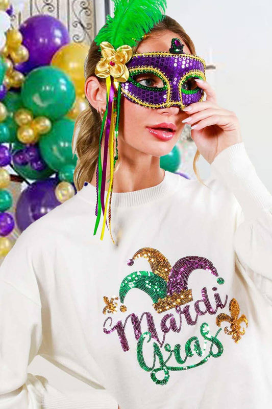 Mardi gras Sequin Balloon Sleeve Sweater - Grit & Grace Designs