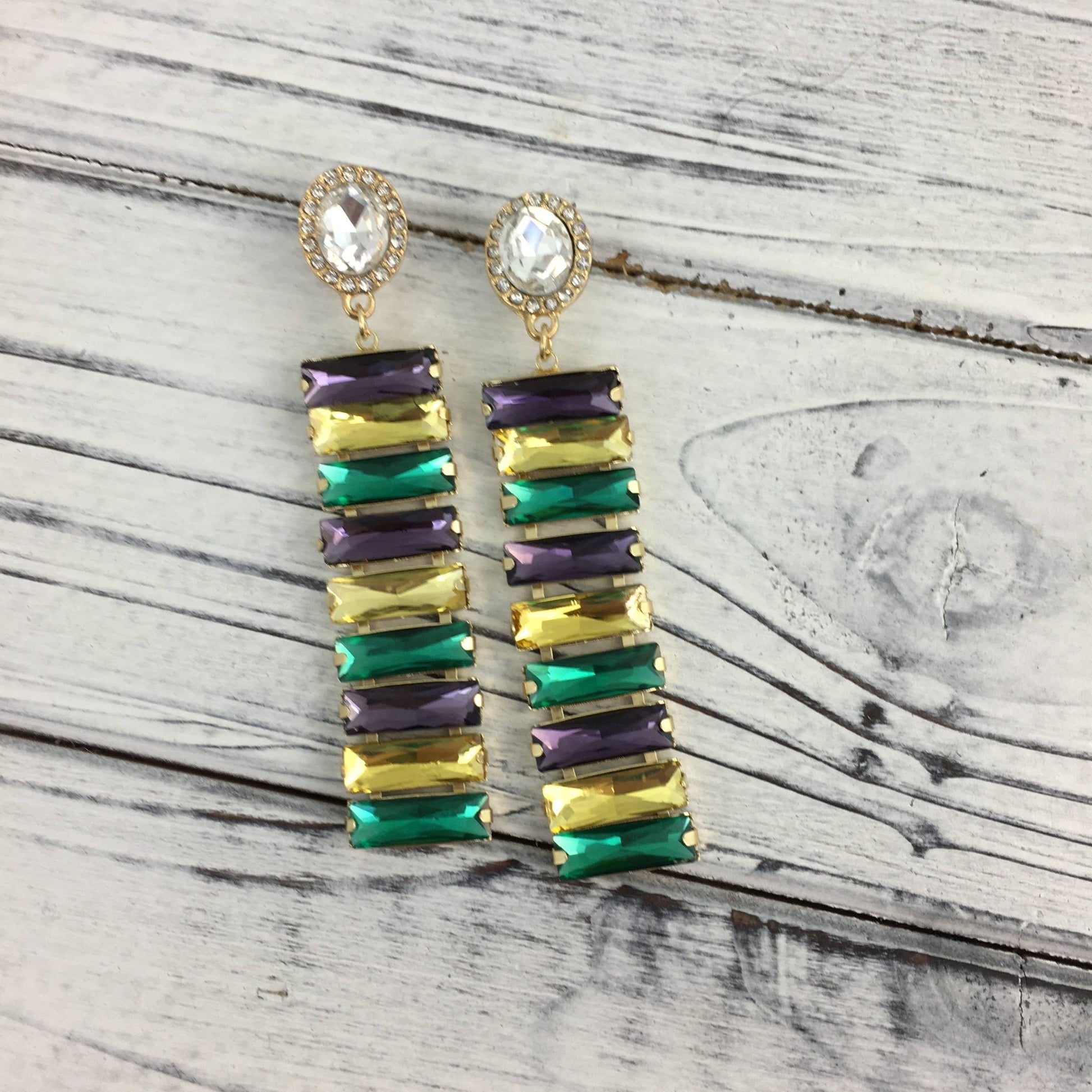 Mardi Gras stacked rectangle gemstone earrings - Grit & Grace Designs