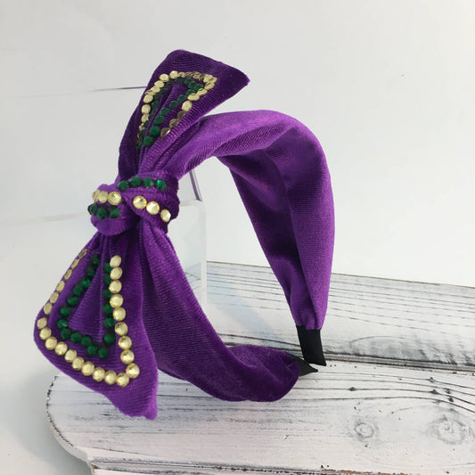 Mardi Gras stone bow headband  - Grit & Grace Designs