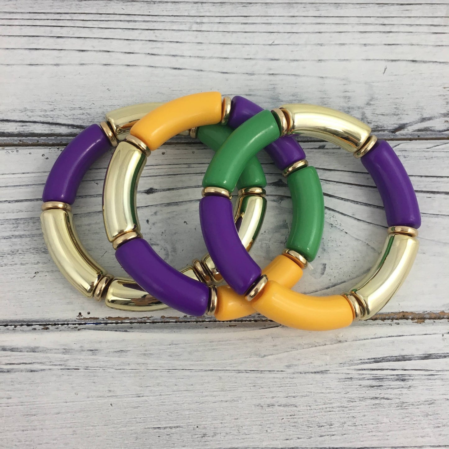 Mardi Gras stretch bracelet set  - Grit & Grace Designs