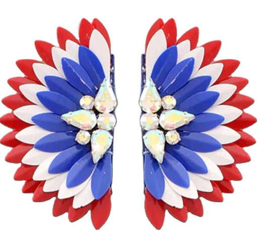 Patriotic Metal Tone Wings Stud Earrings with Rhinestones - Grit & Grace Designs