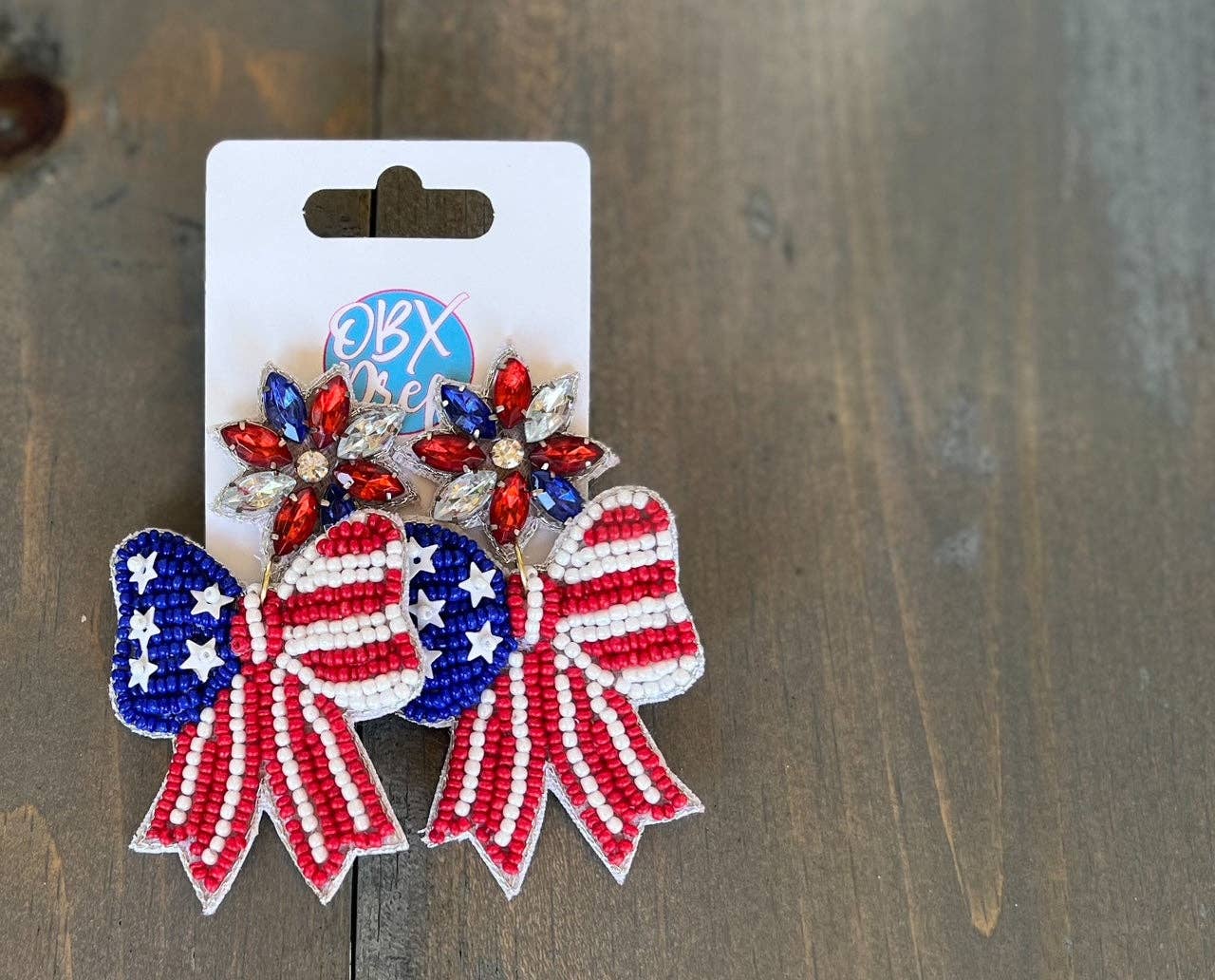 Patriotic Red White and Blue Handmade Bow Earrings - Grit & Grace Designs