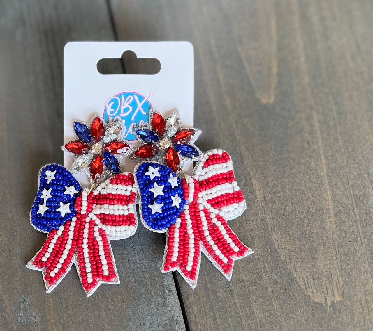 Patriotic Red White and Blue Handmade Bow Earrings - Grit & Grace Designs