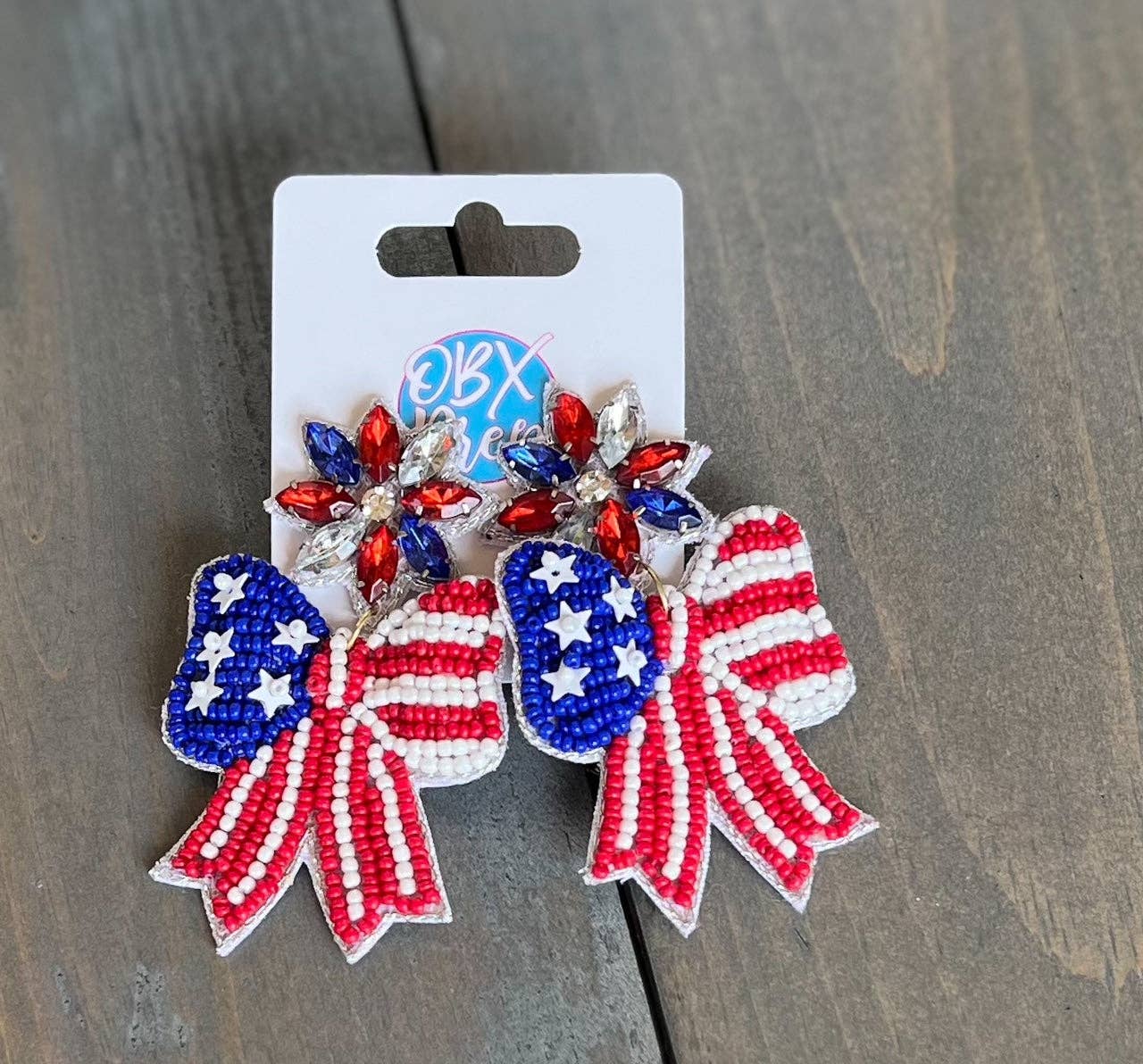 Patriotic Red White and Blue Handmade Bow Earrings - Grit & Grace Designs