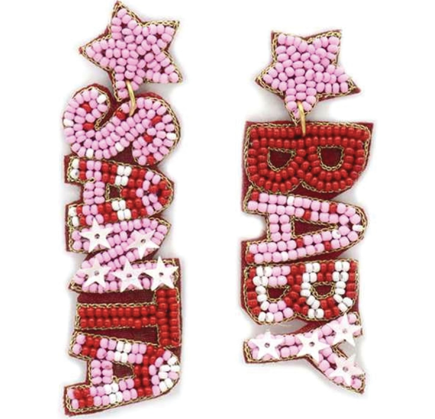 Pink, Red, and White Santa Baby Seed Bead 2.5" Earrings - Grit & Grace Designs