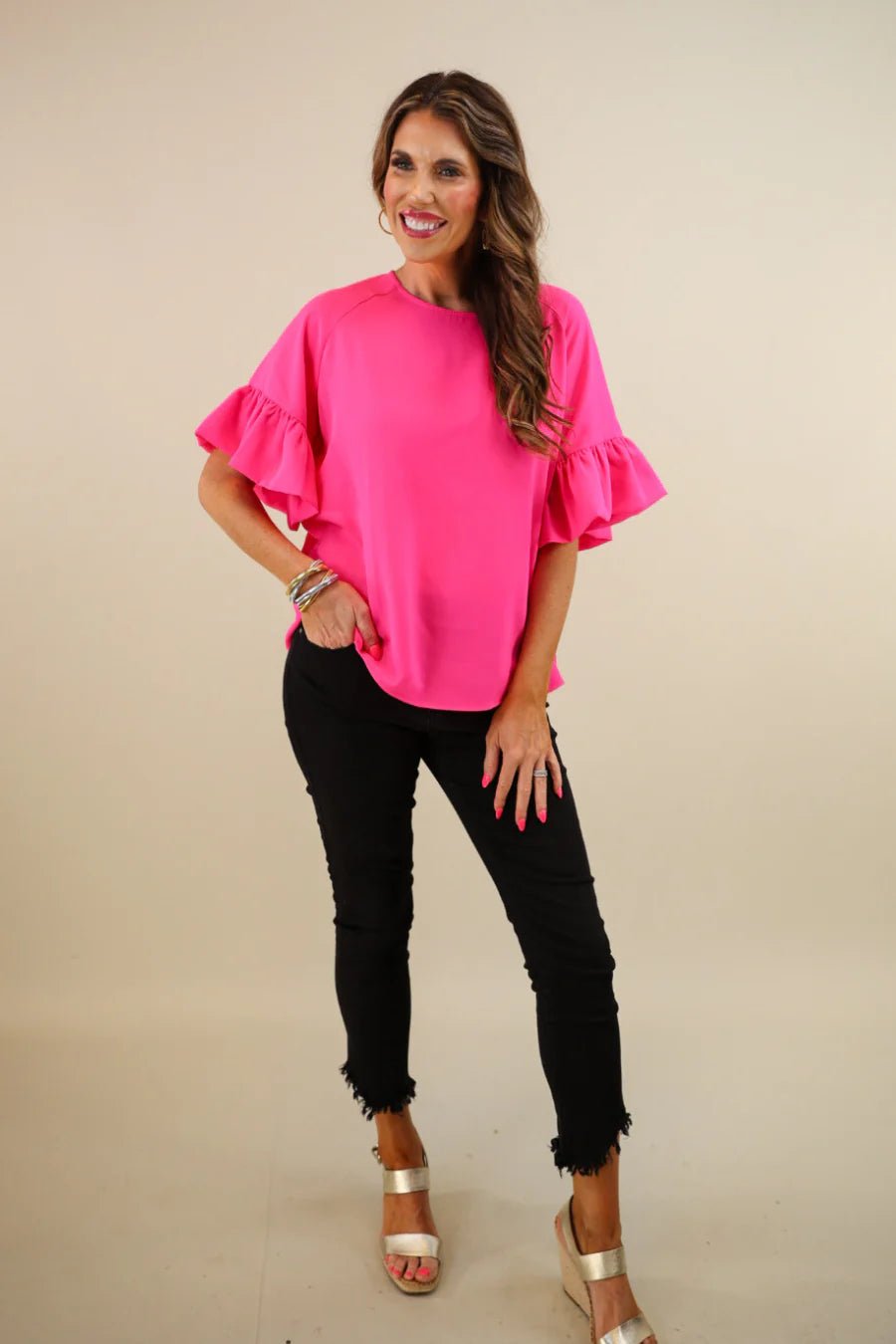 Rebecca Ruffle Sleeve Top - Grit & Grace Designs