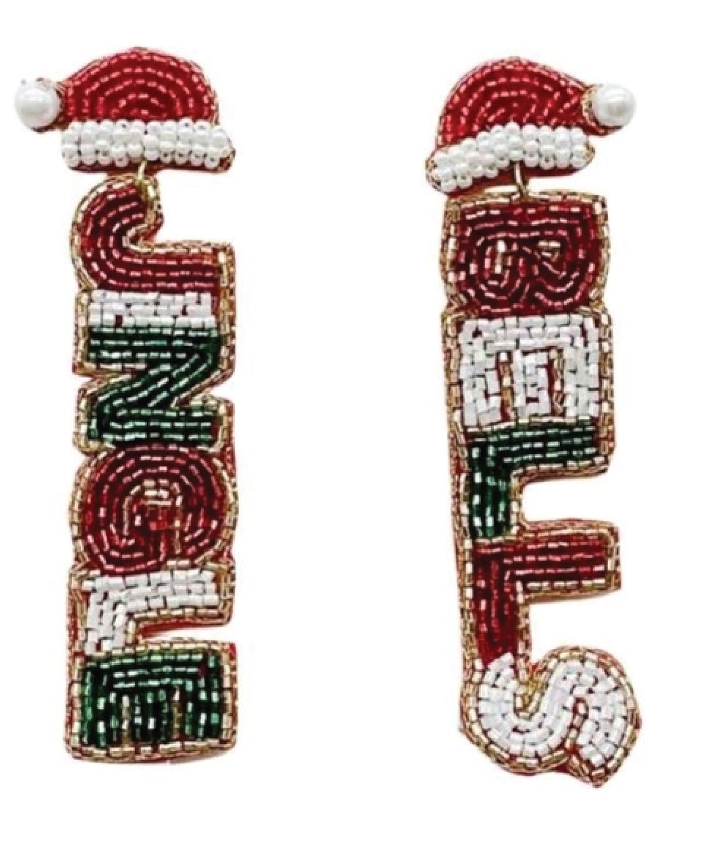 Red, White, and Green "Jingle Bells" Beaded 3" Earrings - Grit & Grace Designs